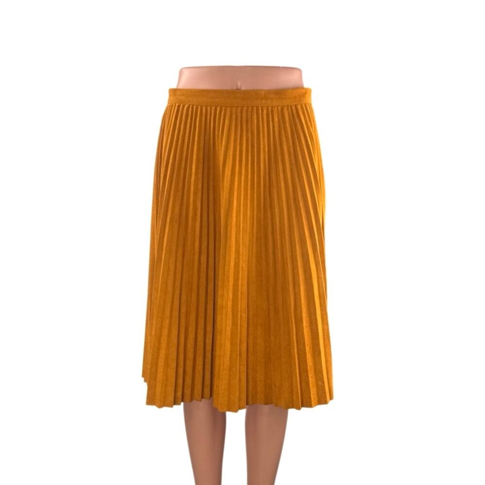Storee Womens Yellow Pleated High Rise Business Casual Midi Flare A-Line Skirt S